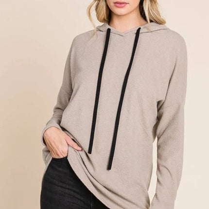 BOMBOM Contrast Drawstring Drop Shoulder Knit Hoodie - Royalessencelux