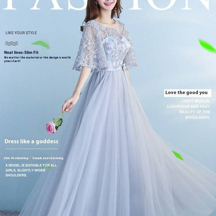 Long Bridesmaid Blue Wedding Dress Girlfriends Party Dress - Royalessencelux