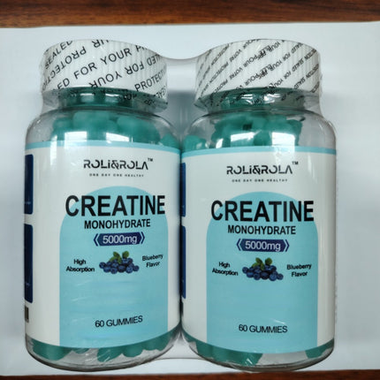 High Strength Creatine Monohydrate Gummies, Blueberry Flavored Creatine Gummies Monohydrate - 60 Gummies X 2 Bottles - Royalessencelux