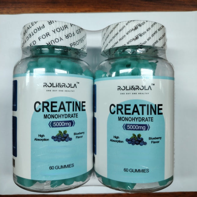 High Strength Creatine Monohydrate Gummies, Blueberry Flavored Creatine Gummies Monohydrate - 60 Gummies X 2 Bottles - Royalessencelux