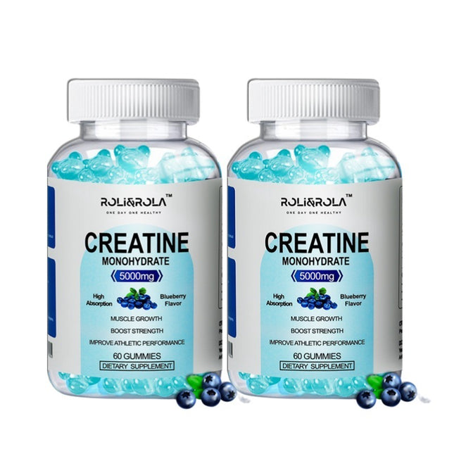 High Strength Creatine Monohydrate Gummies, Blueberry Flavored Creatine Gummies Monohydrate - 60 Gummies X 2 Bottles - Royalessencelux