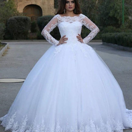 Cross-border Source White Vintage Lace Applique Wedding Dress - Royalessencelux