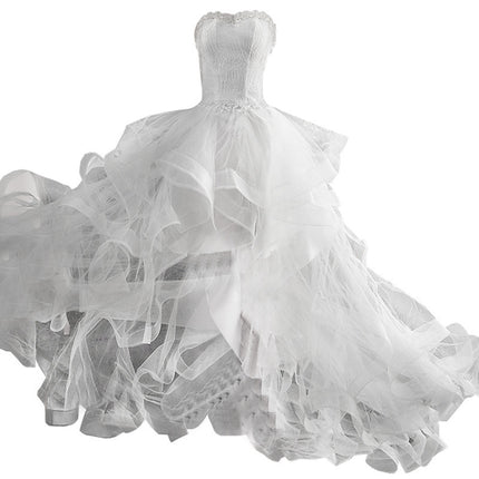 Short Front And Back Length Small Trailing Wedding Dress - Royalessencelux