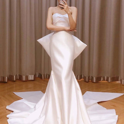 The New Small Trailing Temperament Trailing Simple And Thin Mermaid Wedding Dress - Royalessencelux