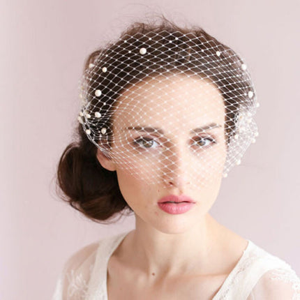 Bridal Veil Pearl Large Hole Mesh Hair Comb Short Veil Wedding Hair Accessories - Royalessencelux
