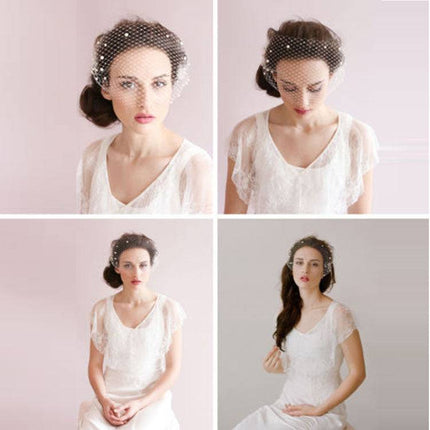 Bridal Veil Pearl Large Hole Mesh Hair Comb Short Veil Wedding Hair Accessories - Royalessencelux