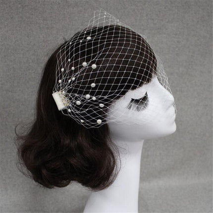 Bridal Veil Pearl Large Hole Mesh Hair Comb Short Veil Wedding Hair Accessories - Royalessencelux