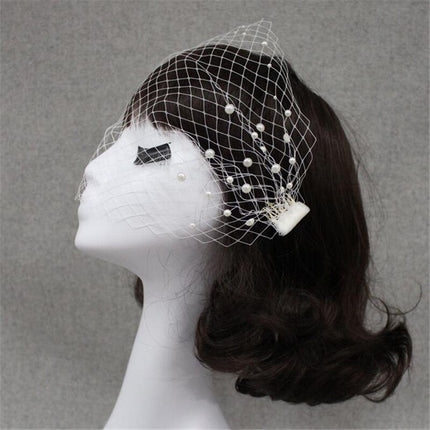Bridal Veil Pearl Large Hole Mesh Hair Comb Short Veil Wedding Hair Accessories - Royalessencelux