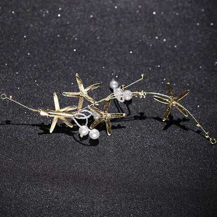 Beautiful Diamond Headband Starfish Pearl Hair Ornament Starfish Wedding Dress Jewelry - Royalessencelux