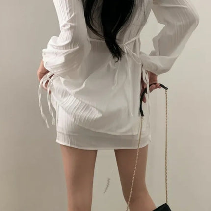 French Minority Design Waist-tight Sunscreen Lace-up Long Sleeve Shirt Slimming Skirt Suit - Royalessencelux