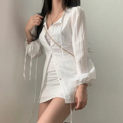 French Minority Design Waist-tight Sunscreen Lace-up Long Sleeve Shirt Slimming Skirt Suit - Royalessencelux