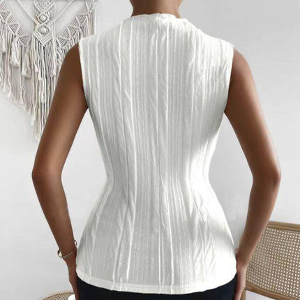 Ladies' Fashionable Versatile Solid Color Pleated Fabric Pleated Collar Detail Off Shoulder Slim Fit Vest Top - Royalessencelux
