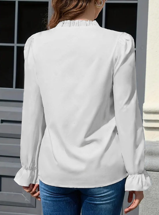 Ladies' Solid Color Lace Collar, Lace Up Cuffs, Casual And Fashionable Shirt - Royalessencelux