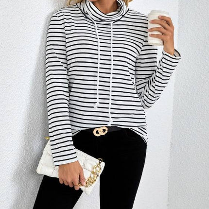Ladies' Striped High Neck Fashionable Top - Royalessencelux