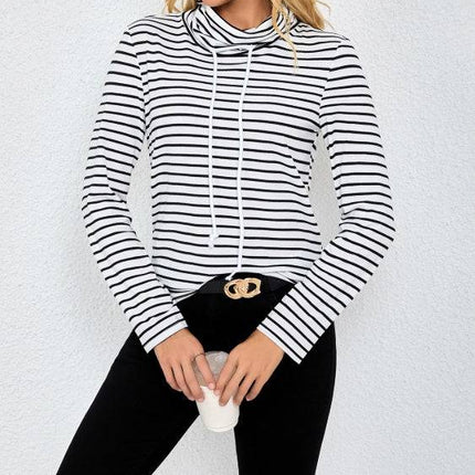 Ladies' Striped High Neck Fashionable Top - Royalessencelux