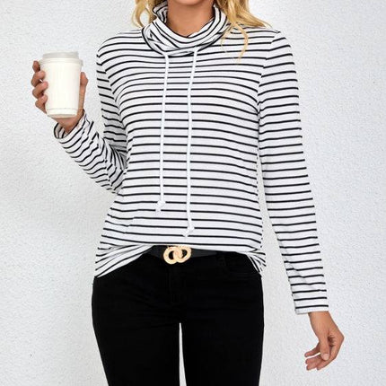 Ladies' Striped High Neck Fashionable Top - Royalessencelux