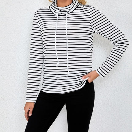 Ladies' Striped High Neck Fashionable Top - Royalessencelux