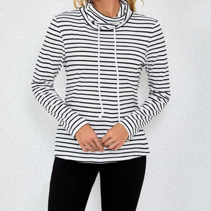 Ladies' Striped High Neck Fashionable Top - Royalessencelux