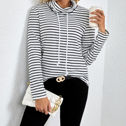 Ladies' Striped High Neck Fashionable Top - Royalessencelux