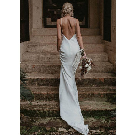 Little White Evening Gown With Train Brigade Shot Long Dress - Royalessencelux