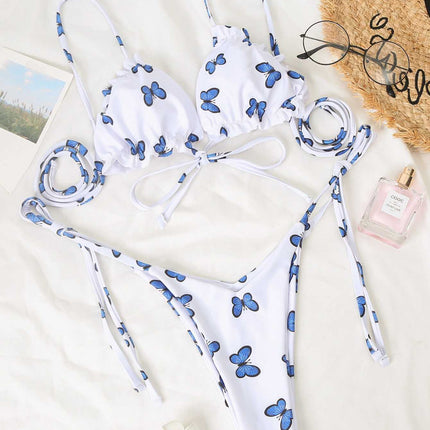 New Butterfly Print Swimsuit Lace Thong Women Bikini Bikini - Royalessencelux