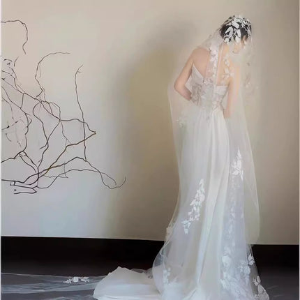 Satin Lace Wedding Veil Tube Top Fishtail Wedding Dress - Royalessencelux
