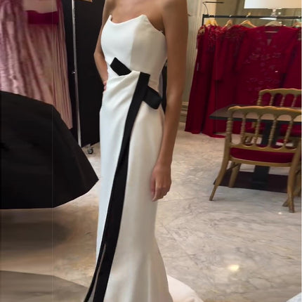 Strapless Black And White Contrasting Slit Dress - Royalessencelux