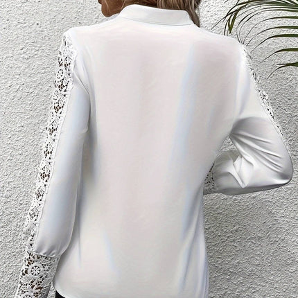 Women's Fashionable New V-neck Lace Patchwork Long Sleeved Top Shirt - Royalessencelux