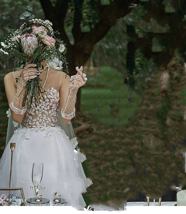 Lace V-neck Summer Couple Photo Shoot Travel Wedding Dress - Royalessencelux