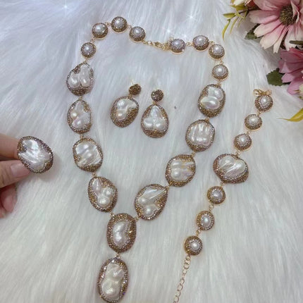 Pearl Necklace Ring Suit Bride Ornament - Royalessencelux