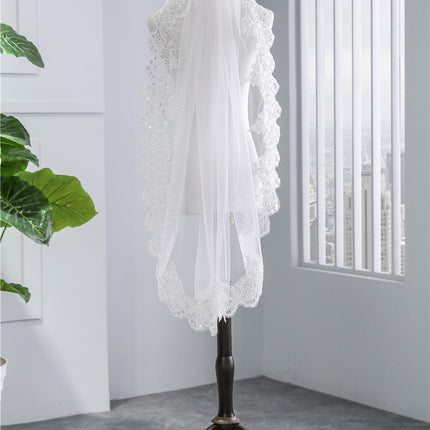 Short Veil Soft Mesh Sequined Lace White Ivory - Royalessencelux