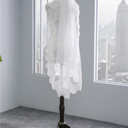 Short Veil Soft Mesh Sequined Lace White Ivory - Royalessencelux