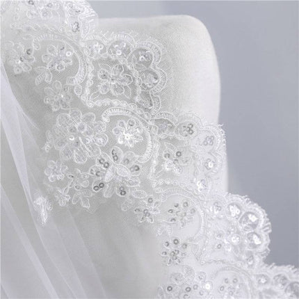 Short Veil Soft Mesh Sequined Lace White Ivory - Royalessencelux