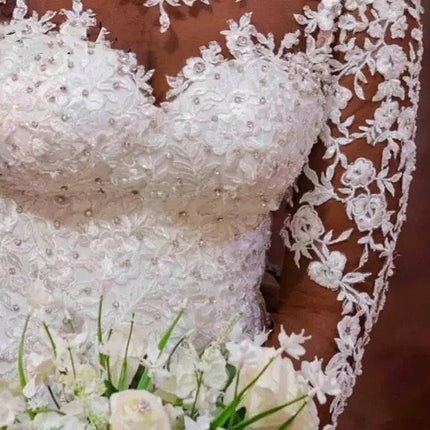 Long Sleeves Mermaid  White Wedding Dress - Royalessencelux