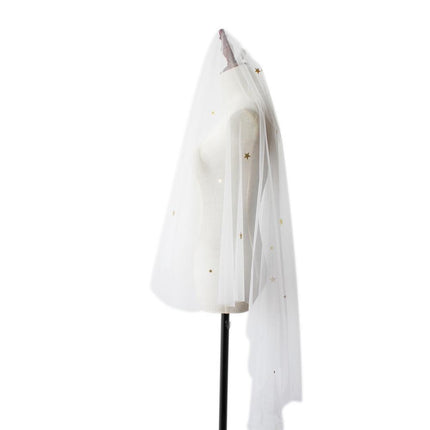 Star Style Hand Sewn Metal Combed Bridal Veil - Royalessencelux
