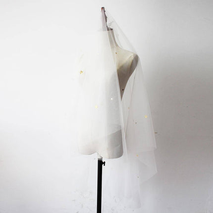 Star Style Hand Sewn Metal Combed Bridal Veil - Royalessencelux