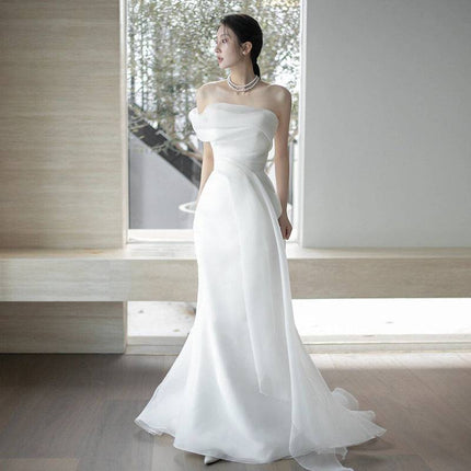 French Off-shoulder Light Wedding Dress Bride - Royalessencelux