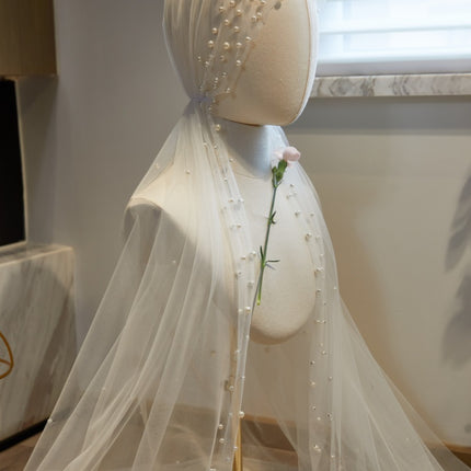 Super Fairy Long Pearl Veil Main Wedding Dress - Royalessencelux