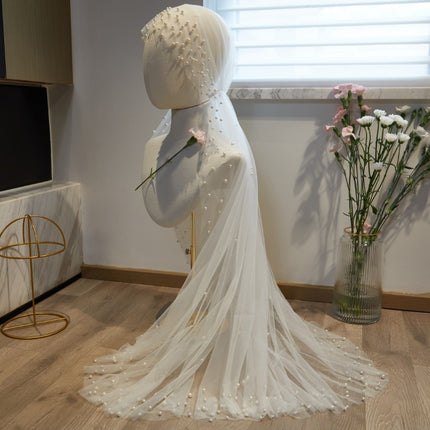 Super Fairy Long Pearl Veil Main Wedding Dress - Royalessencelux