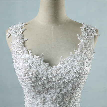 High Waist Wedding Dress With Deep V-neck - Royalessencelux