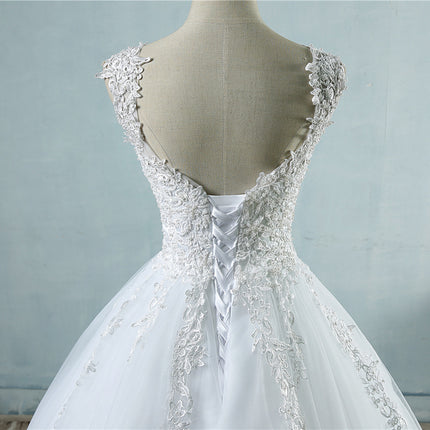 High Waist Wedding Dress With Deep V-neck - Royalessencelux