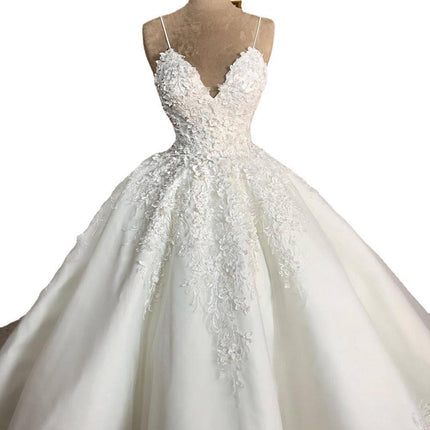 Deep V-neck Sexy Lace Floor-length Wedding Dress Romantic Aura Dignified Wedding Banquet Welcome 2024 New Spring - Royalessencelux