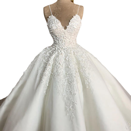 Deep V-neck Sexy Lace Floor-length Wedding Dress Romantic Aura Dignified Wedding Banquet Welcome 2024 New Spring - Royalessencelux