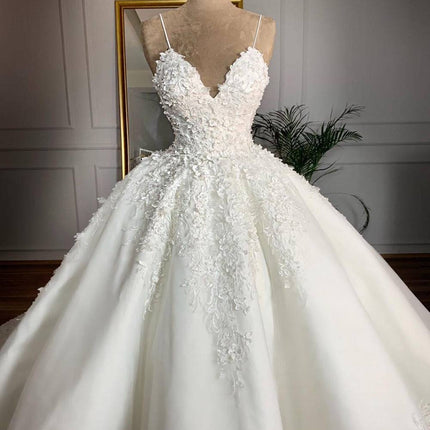 Deep V-neck Sexy Lace Floor-length Wedding Dress Romantic Aura Dignified Wedding Banquet Welcome 2024 New Spring - Royalessencelux