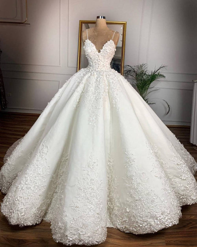Deep V-neck Sexy Lace Floor-length Wedding Dress Romantic Aura Dignified Wedding Banquet Welcome 2024 New Spring - Royalessencelux