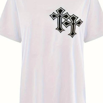 Ladies' Round Neck Printed Fashionable Short Sleeved T-shirt - Royalessencelux