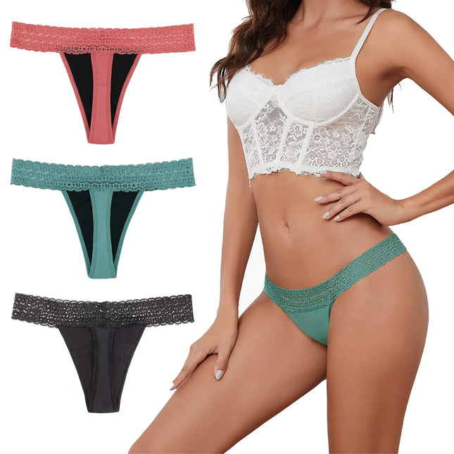 shaperisfree Sexy Period Underwear Leak Proof Period Thongs for Women Cotton Absorbent Period Panties Lace Bikinis - Royalessencelux