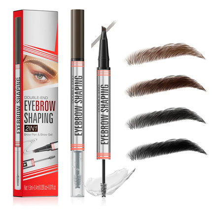 Microblading Eyebrow Pen Eyebrow Pencil with 4-Fork Tip & Shaping Brow Gel Waterproof 2-in-1 Dual-Ended Eye Brow Pencils for Women & Brow Glue Makeup Kit for Natural-Looking Brows MakeupDark Brown - Royalessencelux