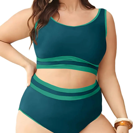 Eytino Plus Size Bikini Sets for Women Scoop Neck Push Up Bikini Tops High Waist Bottom Color Block 2 Piece Swimsuits4X Dark Green - Royalessencelux