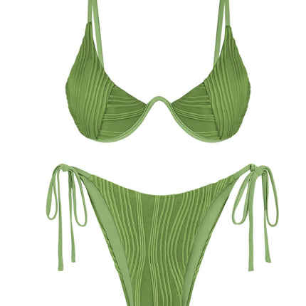 ZAFUL Bikinis for Women 2024 Sexy Thong Bikini Two Piece Swimsuits Adjustable Shoulder Straps Cute Swimwear Green XL - Royalessencelux